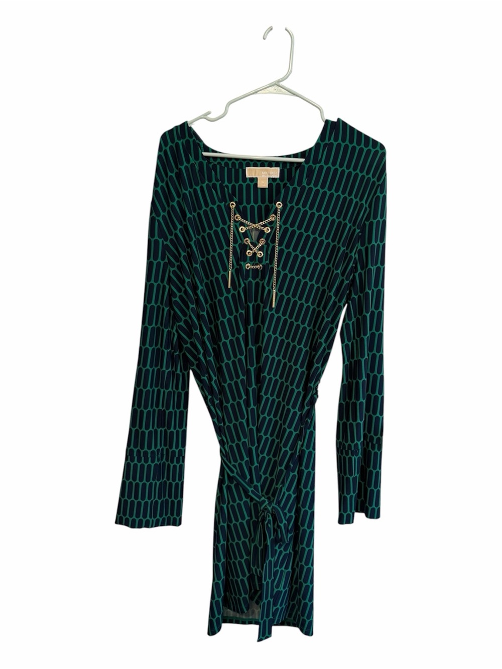 MICHAEL Michael Kors Teal & Black Lace-Up Wrap Dress